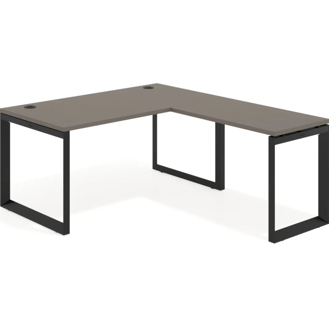 Mesa de escritorio en L Delta, fondo 80cm, estructura negra