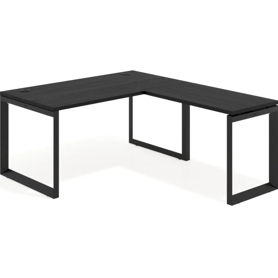 Mesa de escritorio en L Delta, fondo 80cm, estructura negra