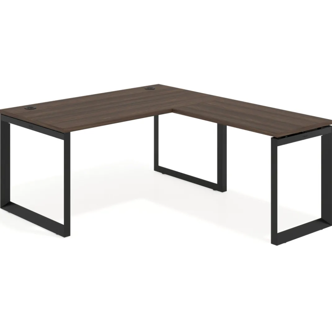Mesa de escritorio en L Delta, fondo 80cm, estructura negra