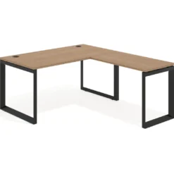 Mesa de escritorio en L Delta, fondo 80cm, estructura negra