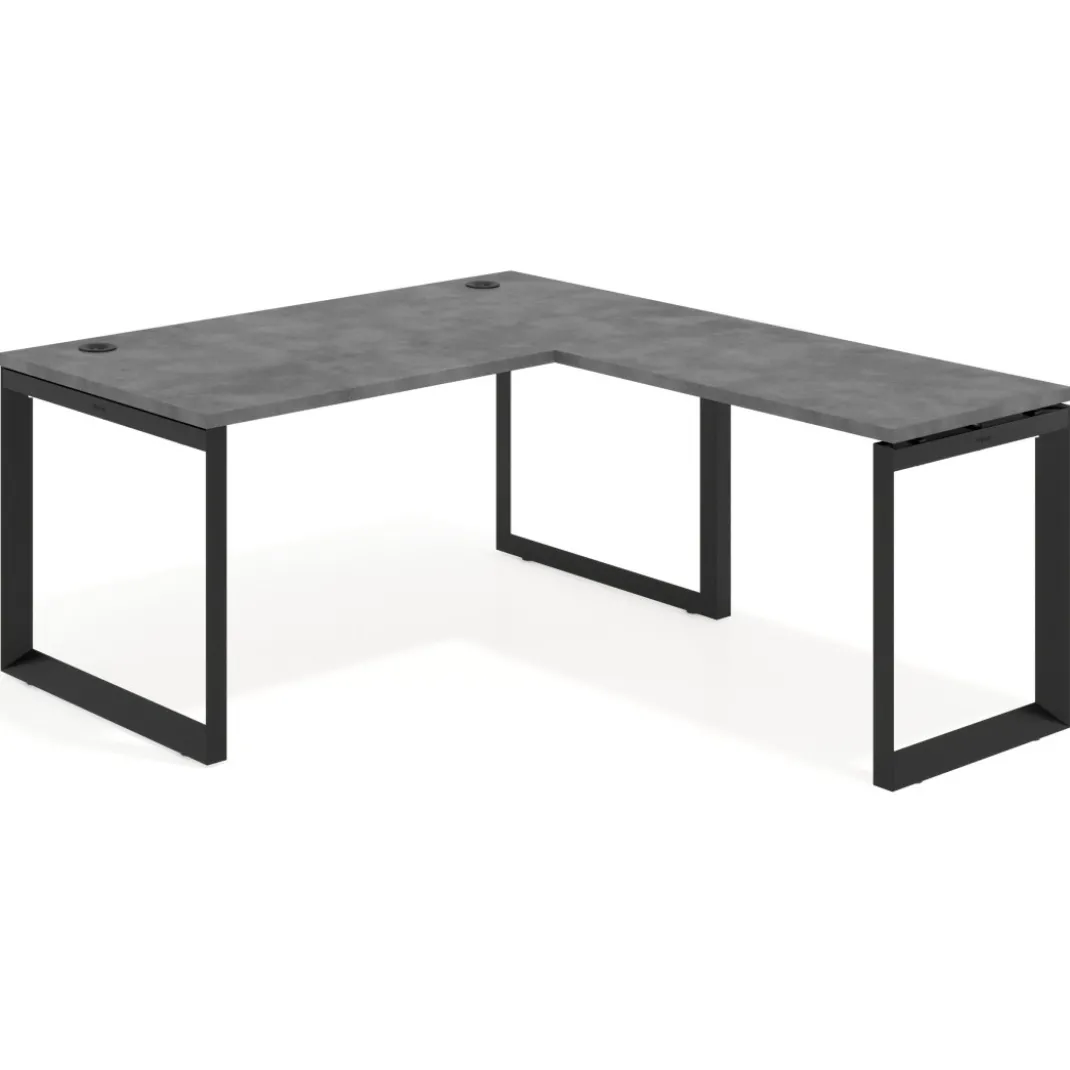 Mesa de escritorio en L Delta, fondo 80cm, estructura negra