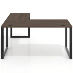 Mesa de escritorio en L Delta, fondo 80cm, estructura negra