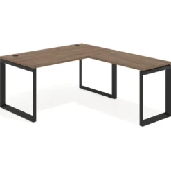 Mesa de escritorio en L Delta, fondo 80cm, estructura negra