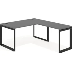 Mesa de escritorio en L Delta, fondo 80cm, estructura negra
