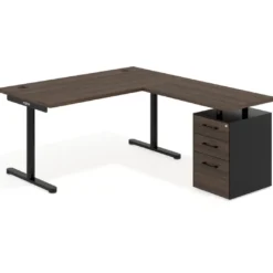 Mesa de Escritorio en L Tdesk, fondo 80cm, estructura negra, pedestal melamina