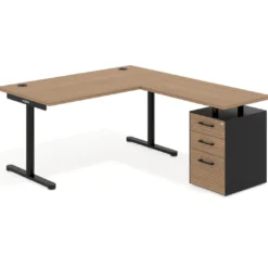 Mesa de Escritorio en L Tdesk, fondo 80cm, estructura negra, pedestal melamina