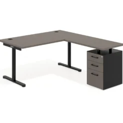 Mesa de Escritorio en L Tdesk, fondo 80cm, estructura negra, pedestal melamina