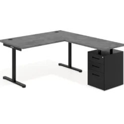 Mesa de Escritorio en L Tdesk, fondo 80cm, estructura negra, pedestal metal