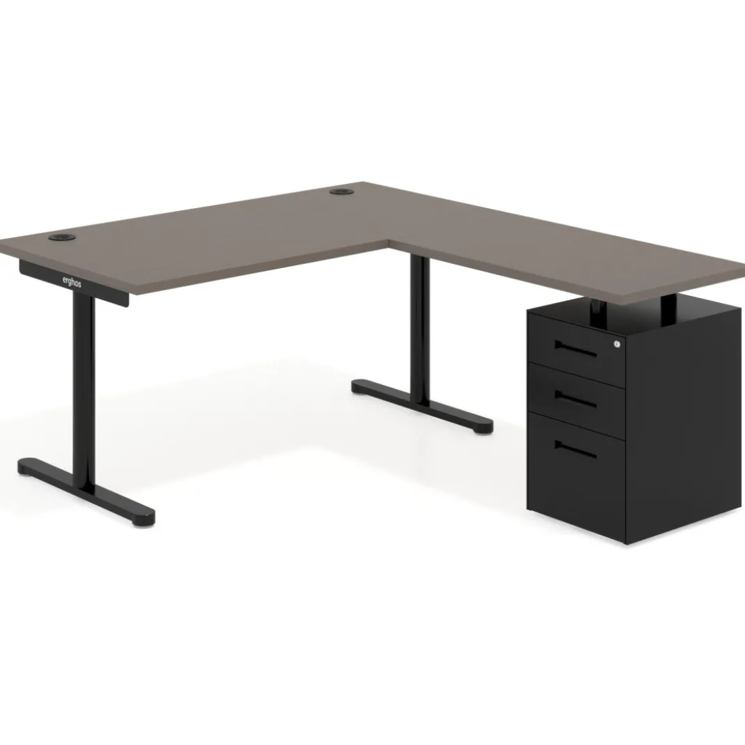 Mesa de Escritorio en L Tdesk, fondo 80cm, estructura negra, pedestal metal