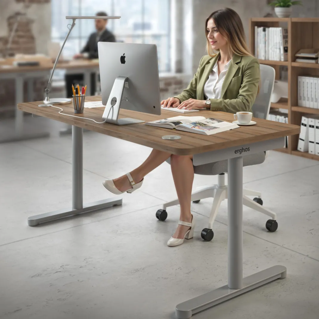 Mesa de Escritorio pata en T, fondo 80cm, estructura aluminio, sobre ergonómico