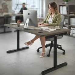 Mesa de Escritorio pata en T, fondo 80cm, estructura negra, sobre ergonómico