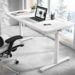Mesa de Escritorio pata en T, fondo 68cm, estructura blanca, sobre ergonómico