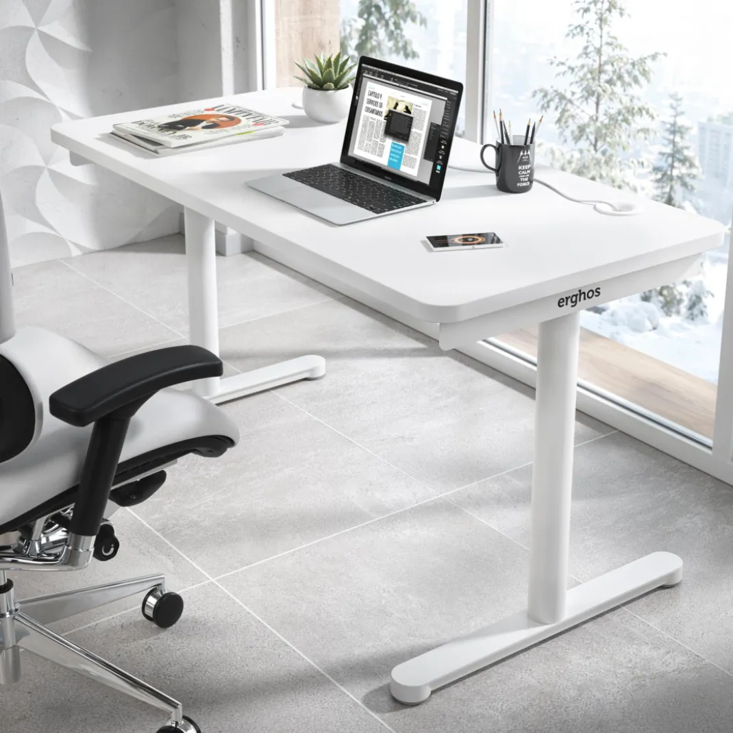 Mesa de Escritorio pata en T, fondo 68cm, estructura blanca, sobre ergonómico