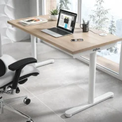 Mesa de Escritorio pata en T, fondo 68cm, estructura blanca, sobre recto