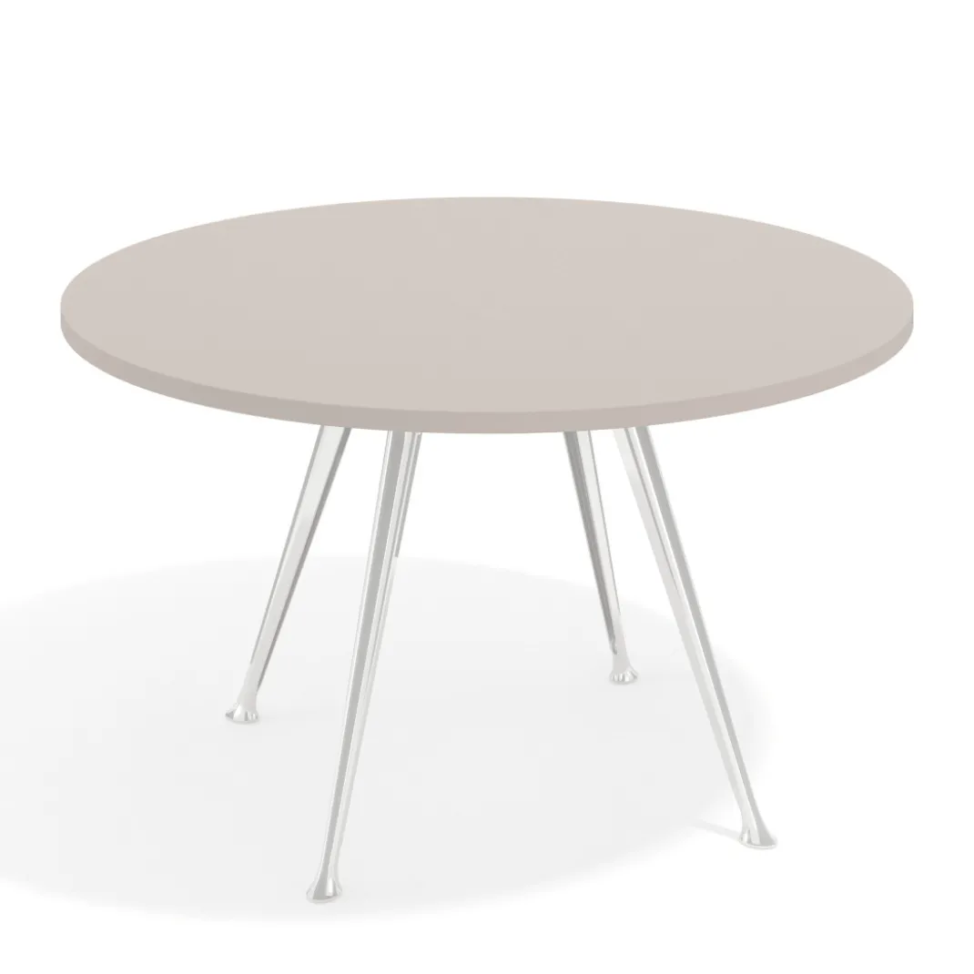 Mesa de juntas redonda, diametro 130, patas de aluminio, estructura cromada