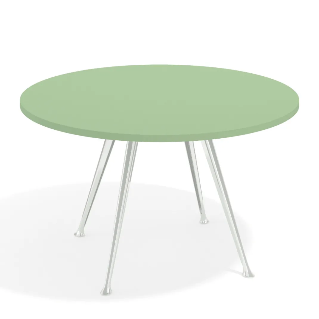 Mesa de juntas redonda, diametro 130, patas de aluminio, estructura cromada