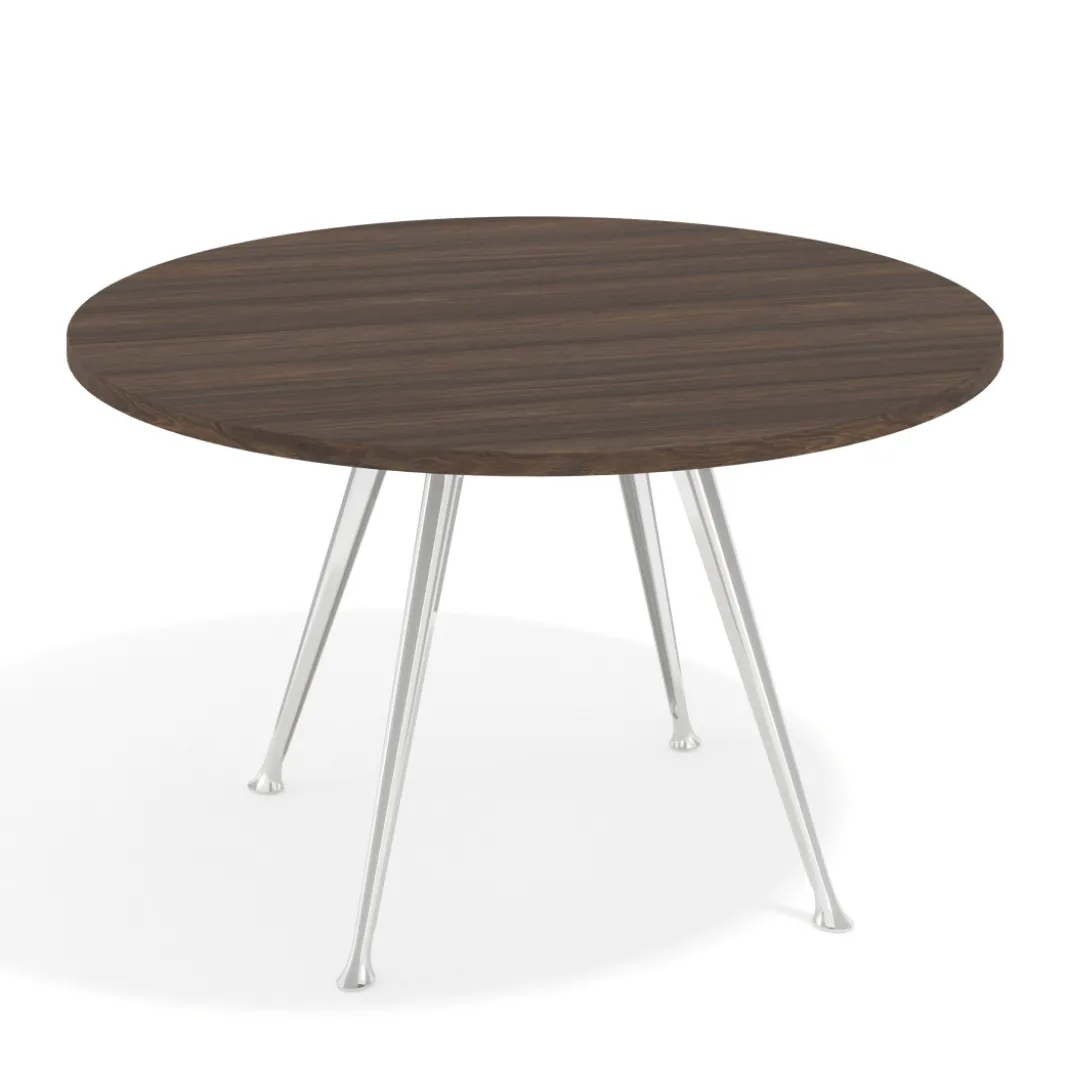 Mesa de juntas redonda, diametro 130, patas de aluminio, estructura cromada