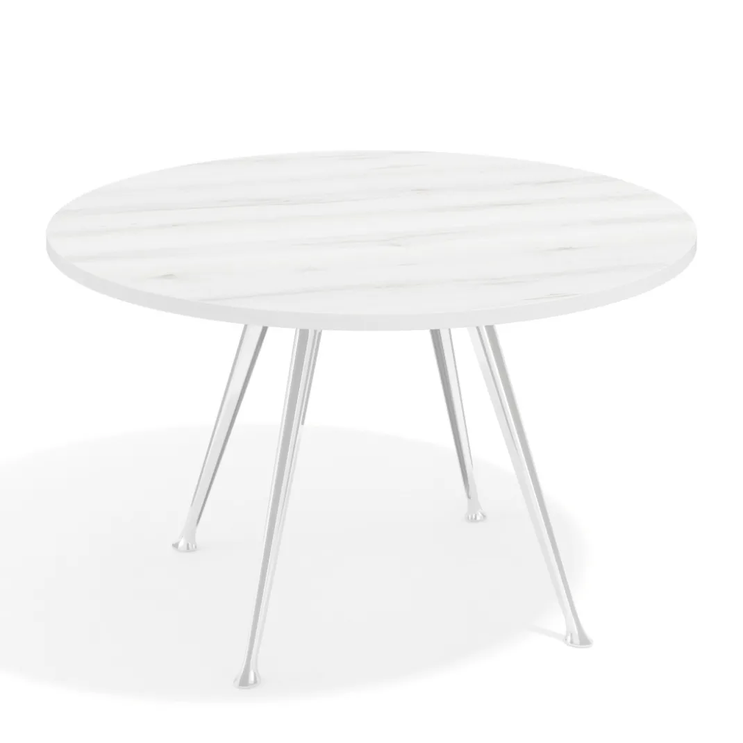 Mesa de juntas redonda, diametro 130, patas de aluminio, estructura cromada
