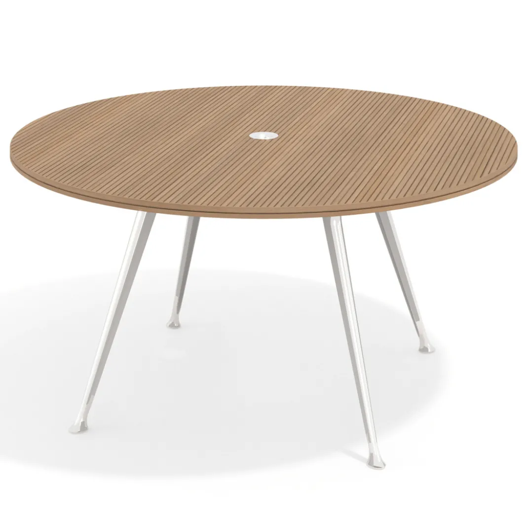 Mesa de juntas redonda, diametro 150, patas de aluminio, estructura cromada