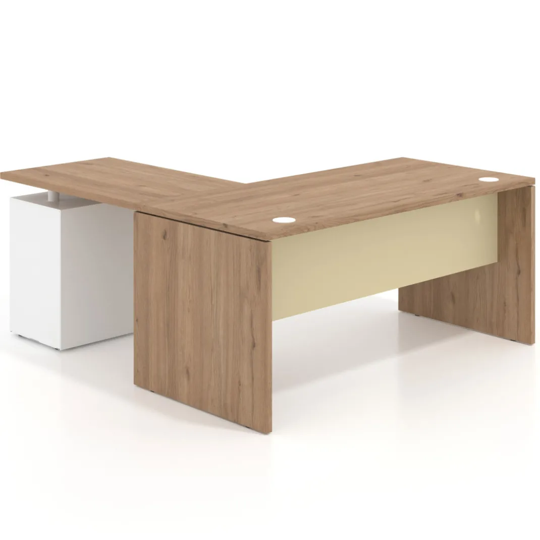 Mesa de Oficina con cajones Work Plus fondo 80, frontales melamina estructura naturale