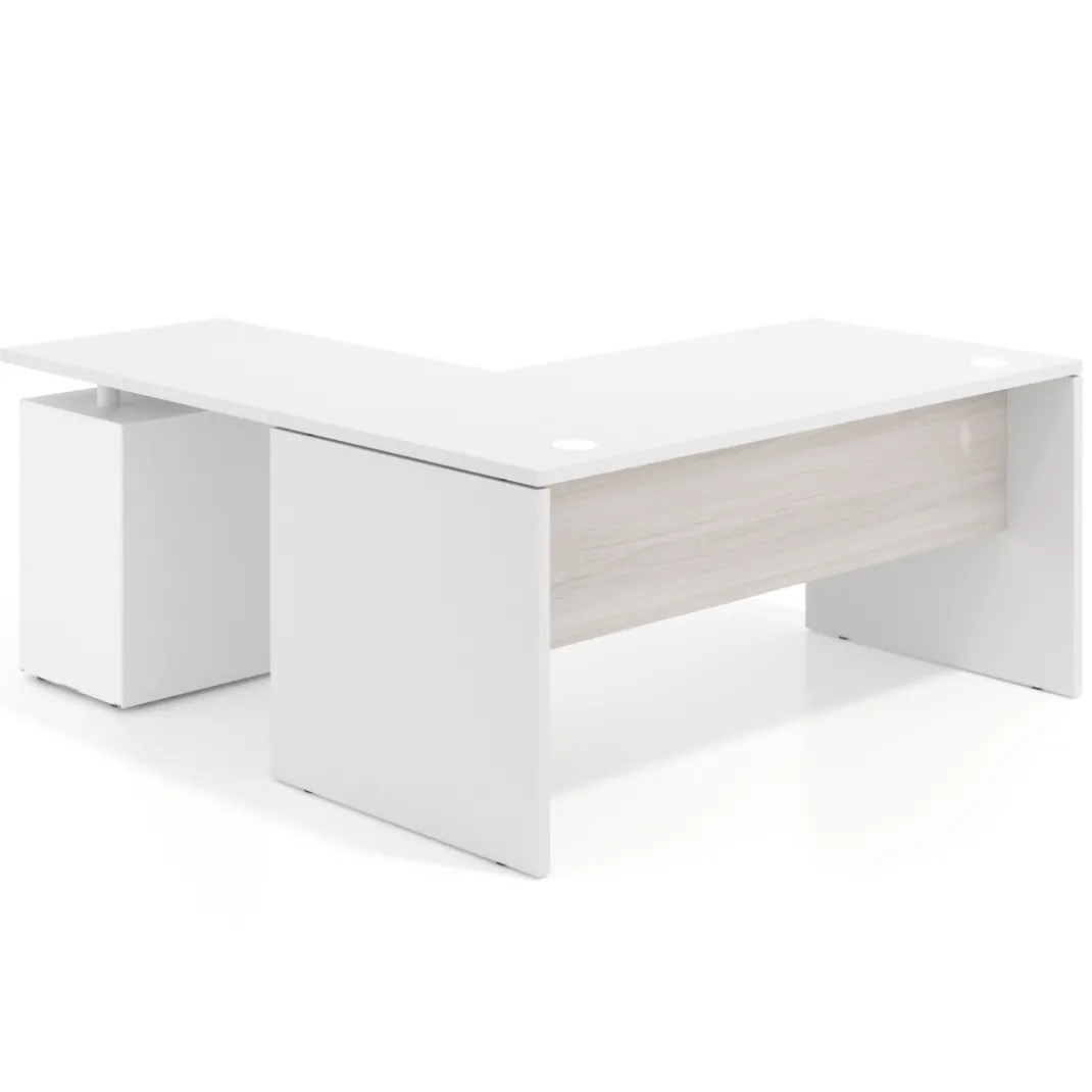 Mesa de Oficina con cajones Work Plus fondo 80, frontales melamina estructura blanco mate