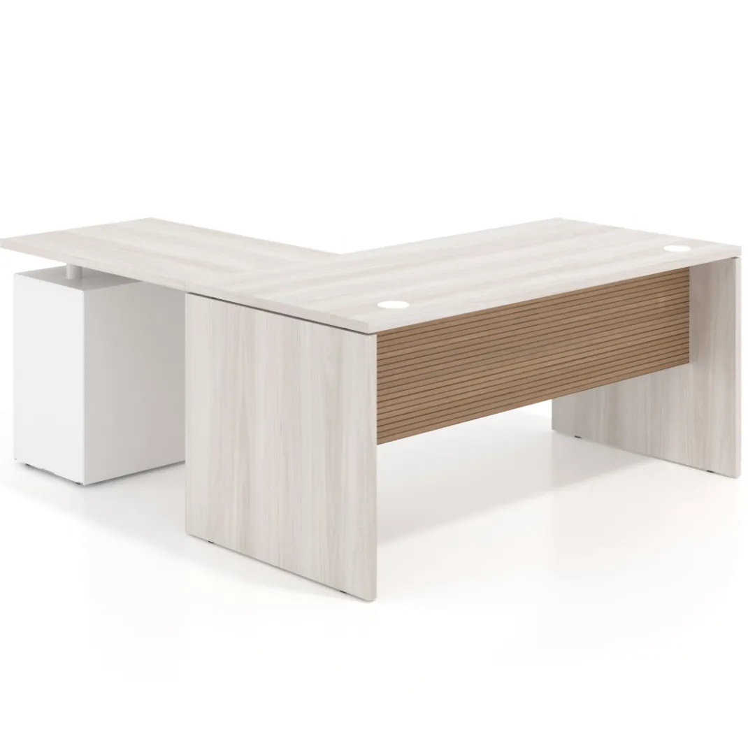 Mesa de Oficina con cajones Work Plus fondo 80, frontales melamina diseño rayado