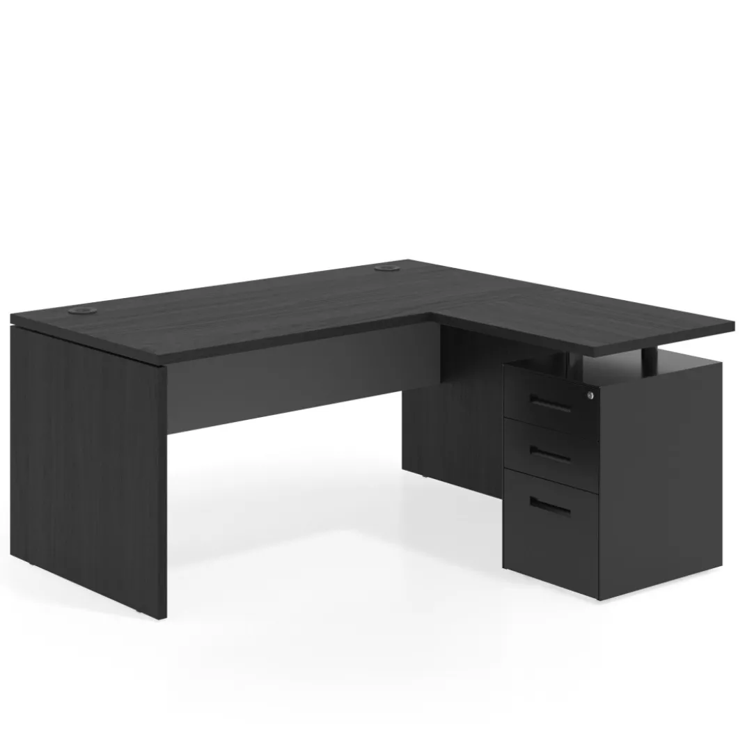 Mesa de Oficina con cajones Work Plus fondo 80, ala corta, frontales de metal estructura bocamina