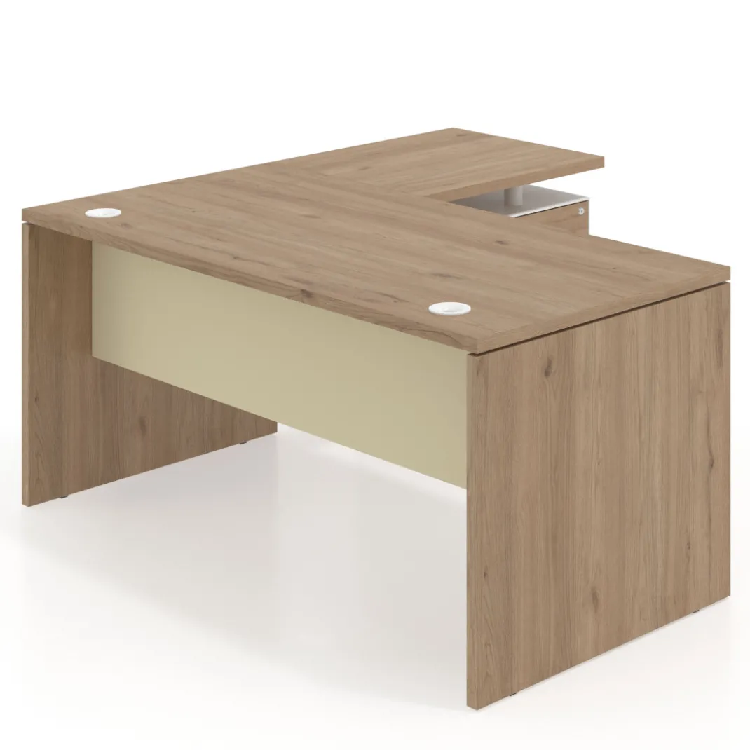 Mesa de Oficina con cajones Work Plus, ala corta, fondo 80, frontales melamina estructura naturale