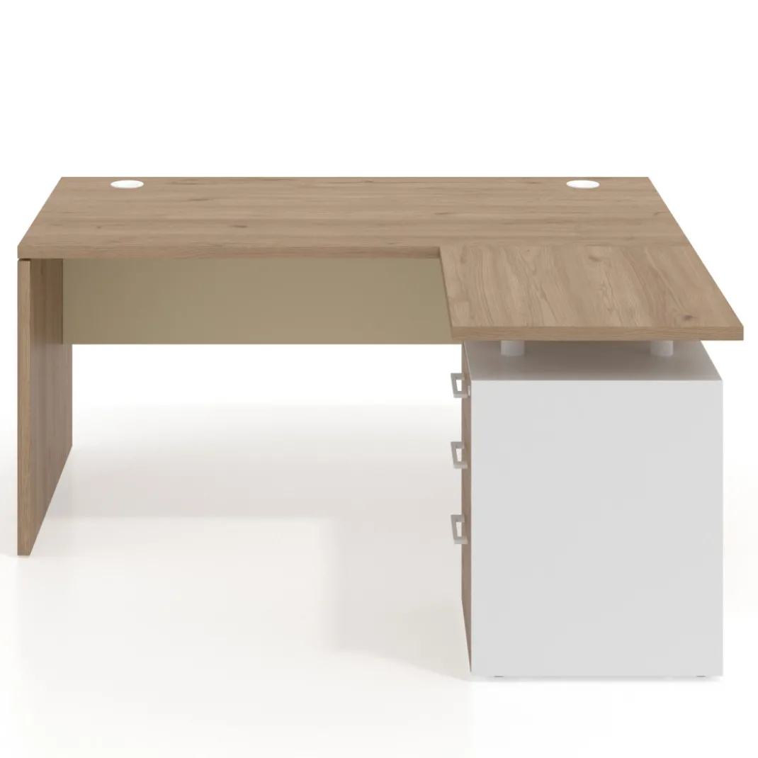 Mesa de Oficina con cajones Work Plus, ala corta, fondo 80, frontales melamina estructura naturale