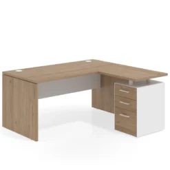 Mesa de Oficina con cajones Work Plus, ala corta, fondo 80, frontales melamina estructura naturale