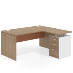 Mesa de Oficina con cajones Work Plus, ala corta, fondo 80, frontales melamina estructura naturale