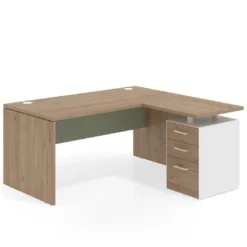 Mesa de Oficina con cajones Work Plus, ala corta, fondo 80, frontales melamina estructura naturale