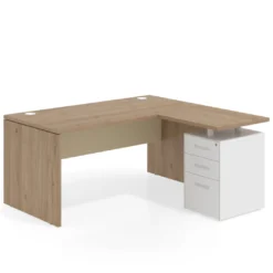 Mesa de Oficina con cajones Work Plus fondo 80, ala corta, frontales de metal estructura naturale
