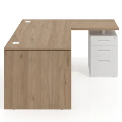 Mesa de Oficina con cajones Work Plus fondo 80, ala corta, frontales de metal estructura naturale