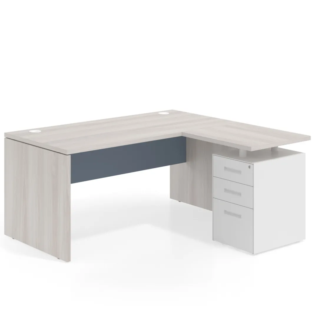 Mesa de Oficina con cajones Work Plus fondo 80, ala corta, frontales de metal estructura california