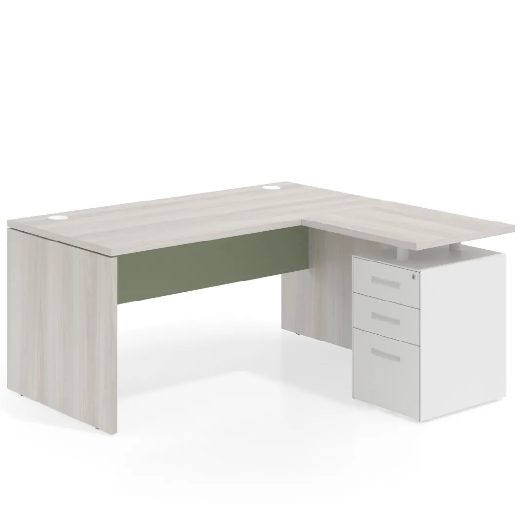 Mesa de Oficina con cajones Work Plus fondo 80, ala corta, frontales de metal estructura california