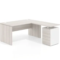 Mesa de Oficina con cajones Work Plus fondo 80, ala corta, frontales de metal diseño monocolor