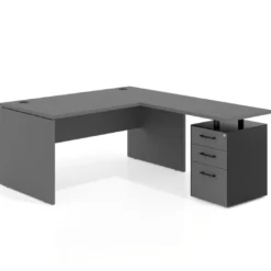 Mesa de Oficina con cajones Work Plus fondo 80, ala corta, frontales de metal diseño monocolor