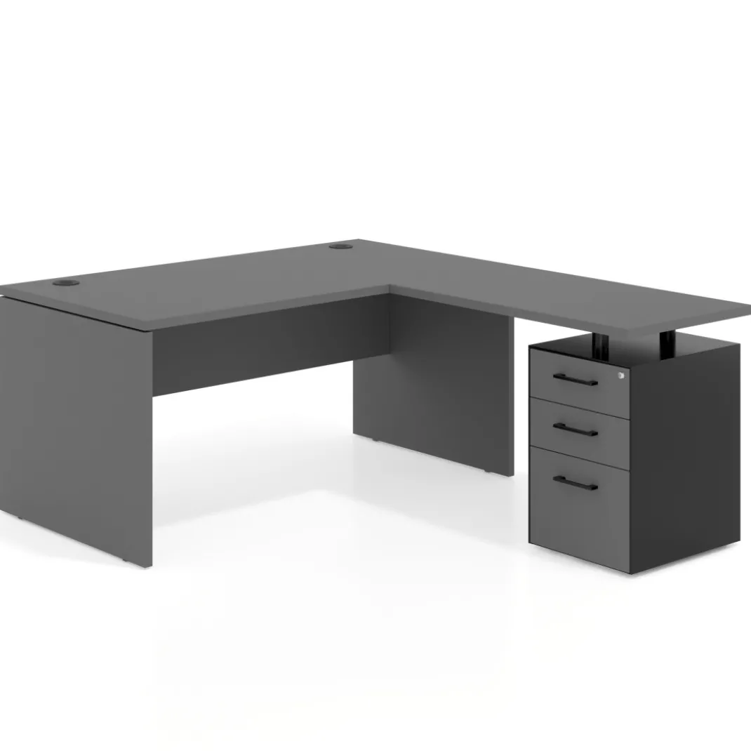Mesa de Oficina con cajones Work Plus fondo 80, frontales melamina diseño monocolor