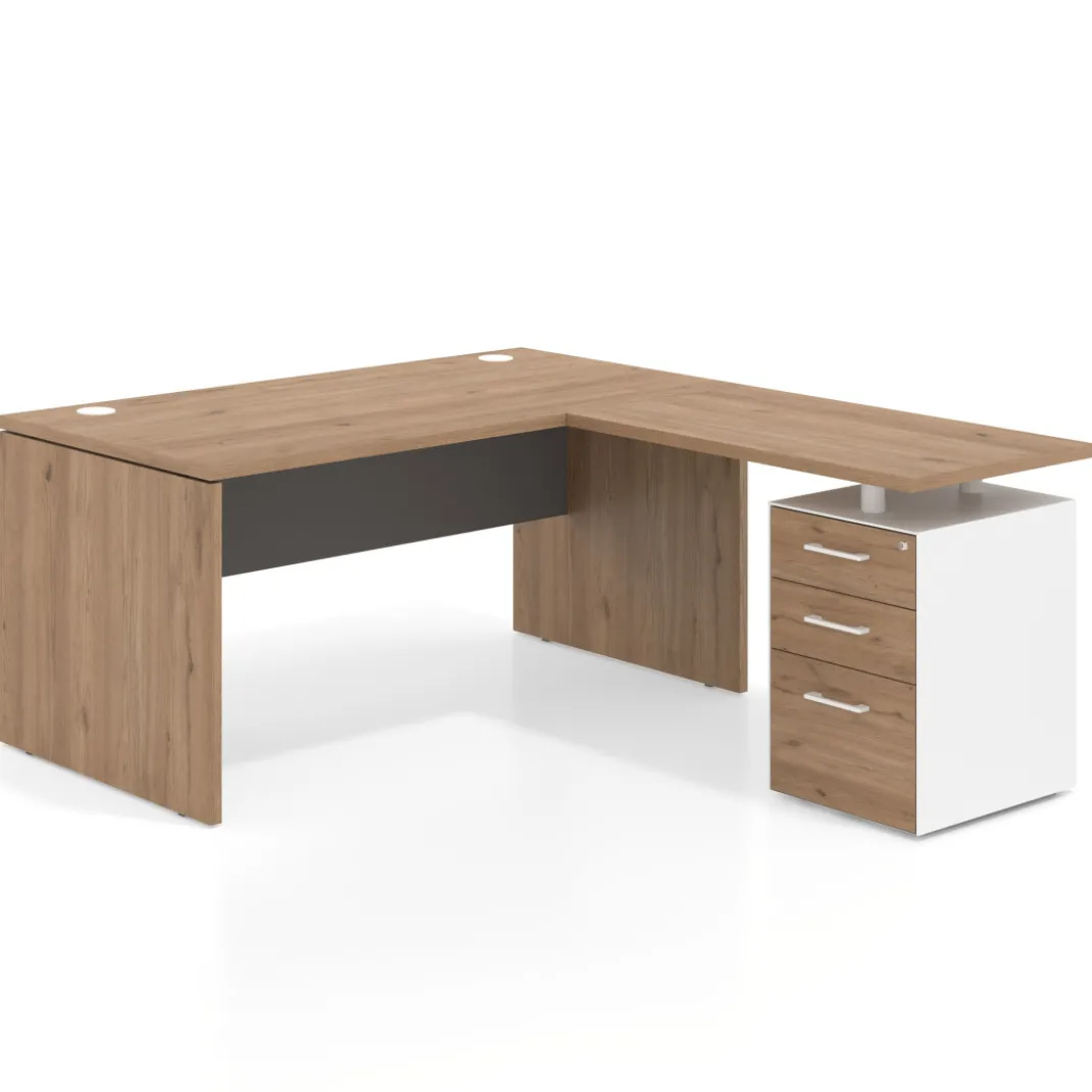 Mesa de Oficina con cajones Work Plus fondo 80, frontales melamina estructura naturale