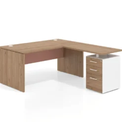 Mesa de Oficina con cajones Work Plus fondo 80, frontales melamina estructura naturale