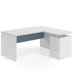 Mesa de Oficina con cajones Work Plus fondo 80, ala corta, frontales de metal estructura blanco mate