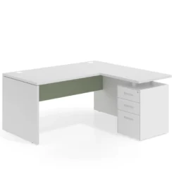 Mesa de Oficina con cajones Work Plus fondo 80, ala corta, frontales de metal estructura blanco mate