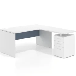 Mesa de Oficina con cajones Work Plus, ala corta, fondo 80, frontales melamina estructura blanco mate