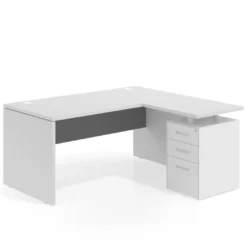 Mesa de Oficina con cajones Work Plus fondo 80, ala corta, frontales de metal estructura blanco mate