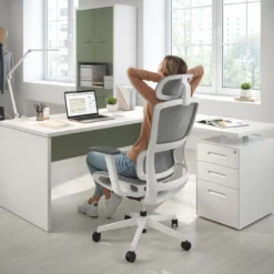 Mesa de Oficina con cajones Work Plus, ala corta, fondo 80, frontales melamina estructura blanco mate