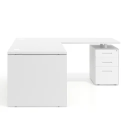 Mesa de Oficina con cajones Work Plus, ala corta, fondo 80, frontales melamina estructura blanco mate