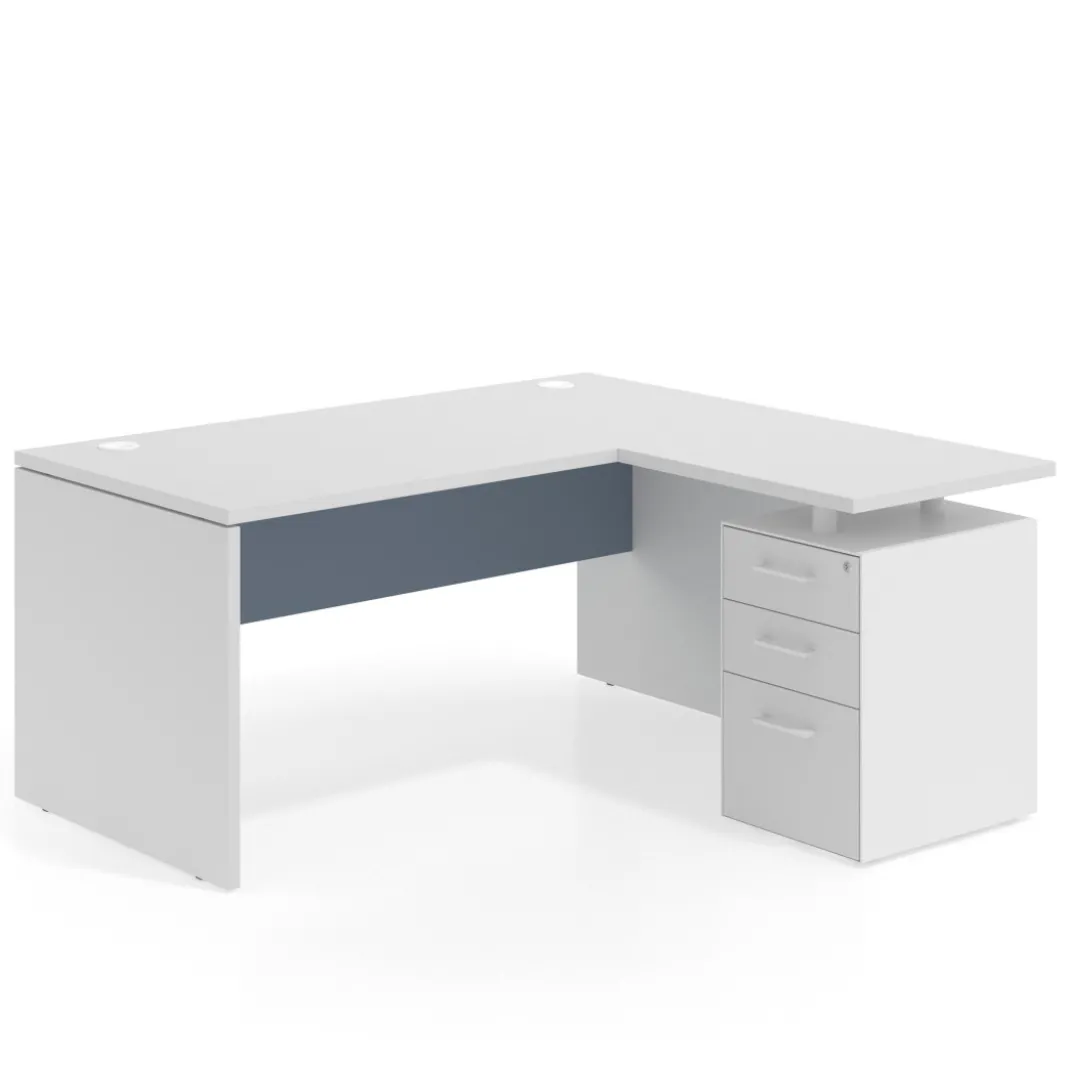 Mesa de Oficina con cajones Work Plus, ala corta, fondo 80, frontales melamina estructura blanco mate