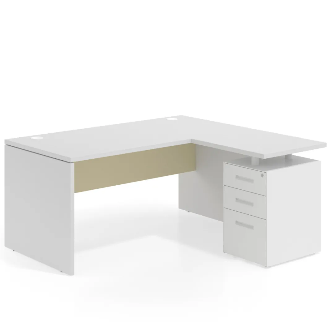 Mesa de Oficina con cajones Work Plus fondo 80, ala corta, frontales de metal estructura blanco mate