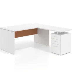 Mesa de Oficina con cajones Work Plus fondo 80, frontales de metal estructura blanco mate